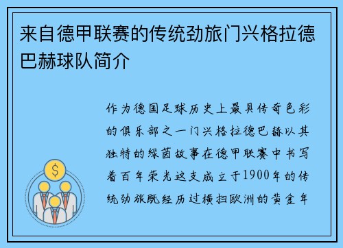 来自德甲联赛的传统劲旅门兴格拉德巴赫球队简介